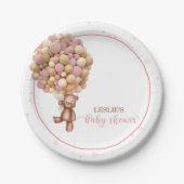 ピンクテディベアーホットエアバルーンベビーシャワーカスタム ペーパープレート (正面)