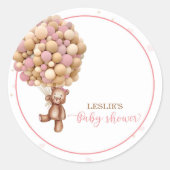 ピンクテディベアーホットエアバルーンベビーシャワーカスタム ラウンドシール (正面)