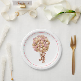 ピンクテディベアーホットエアバルーンベビーシャワープレート ペーパープレート