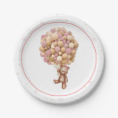 ピンクテディベアーホットエアバルーンベビーシャワープレート ペーパープレート (正面)