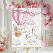 ピンクテディベアーリーファースト誕生日ウェルカムサイン ポスター