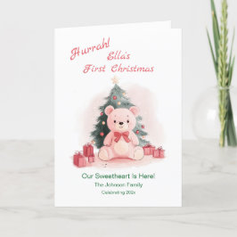 ピンクテディベア初めてのクリスマスホリデーカード シーズンカード