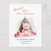 ピンクテディベア初めてのクリスマス葉書 シーズンポストカード (正面)