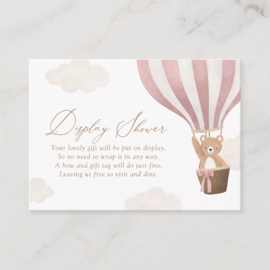 ピンクテディベア熱気球ディスプレイシャワー エンクロージャーカード (正面)
