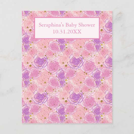 ピンクテディベア茶パーティーベビーシャワービンゴゲーム (裏面)