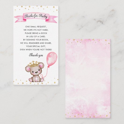 ピンクテディベア赤ちゃんシャワーベビー エンクロージャーカード (正面/裏面)