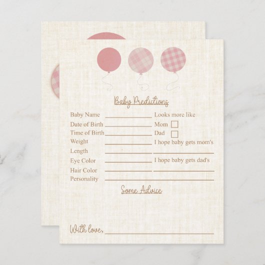 ピンクテディベア赤ちゃんシャワー予測とアドバイス (正面/裏面)