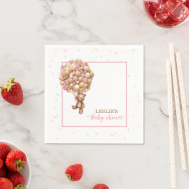 ピンクテディベア赤ちゃんシャワー – 熱気球(C) スタンダードカクテルナプキン