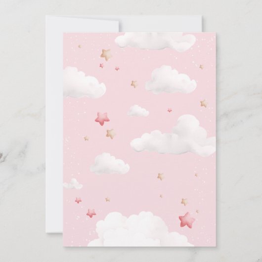 ピンクテディベア雲バルーンベビーシャワー 招待状 (裏面)