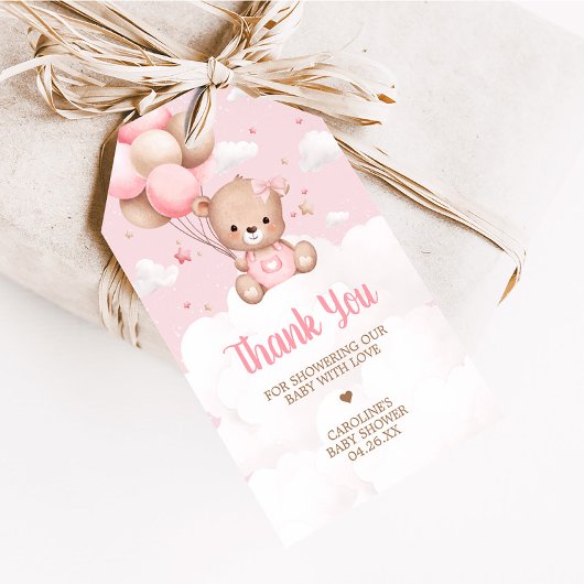 ピンクテディベア雲ベビーシャワーメッセージカード ギフトタグ