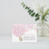 ピンクテディベア飛んでいるバルーンベビー用ブック エンクロージャーカード (スタンド正面)