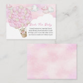 ピンクテディベア飛んでいるバルーンベビー用ブック エンクロージャーカード (正面/裏面)