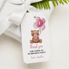 ピンクテディベア1stバースデーサンチサンキューラベル ギフトタグ
