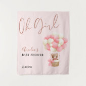 ピンクテディベアOhガールバルーンベビーシャワーパーティー タペストリー (正面)