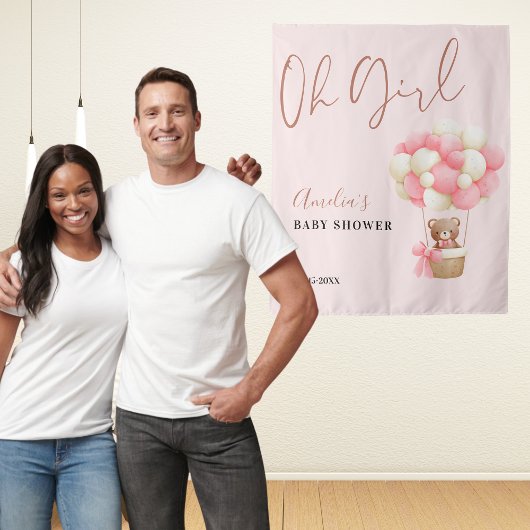 ピンクテディベアOhガールバルーンベビーシャワーパーティー タペストリー
