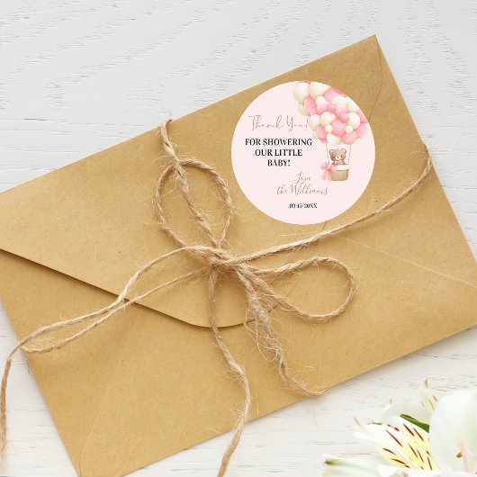 ピンクテディベアOhガールバルーンベビーシャワー ラウンドシール