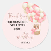ピンクテディベアOhガールバルーンベビーシャワー ラウンドシール (正面)