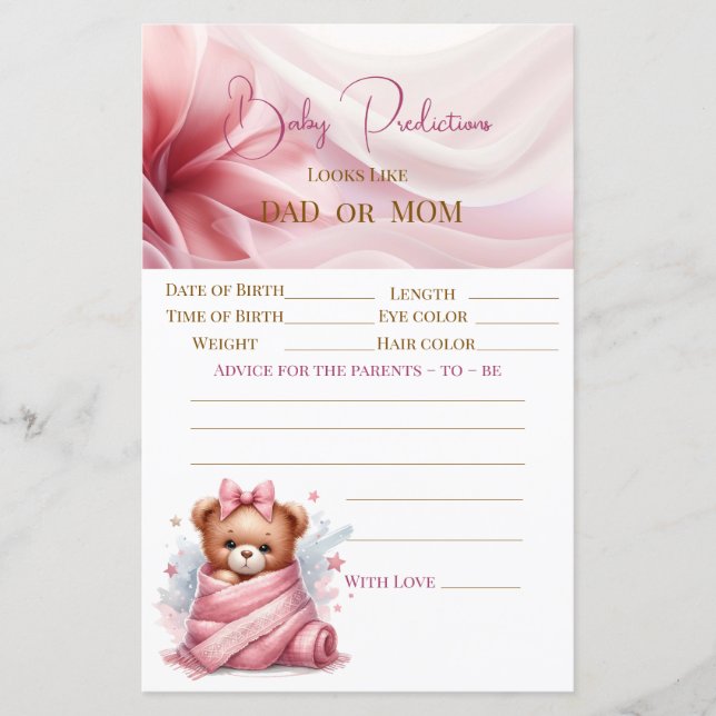 ピンクテディベビー予測カード (正面)