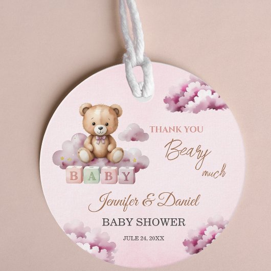 ピンクテディ星雲ベビーガールありがとう フェイバータグ