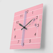 ピンクテニスコートモダンテニス選手 スクエア壁時計 (傾斜)