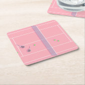 ピンクテニスコート名門私立校風のテニスモダン選手 スクエアペーパーコースター (アングル)