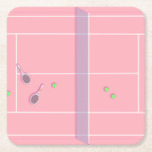 ピンクテニスコート名門私立校風のテニスモダン選手 スクエアペーパーコースター (正面)