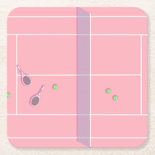 ピンクテニスコート名門私立校風のテニスモダン選手 スクエアペーパーコースター (正面)