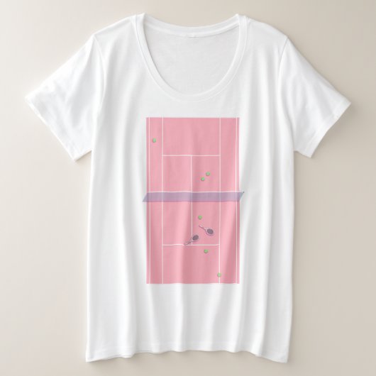 ピンクテニスコート名門私立校風のテニスモダン選手 プラスサイズTシャツ (デザイン正面)