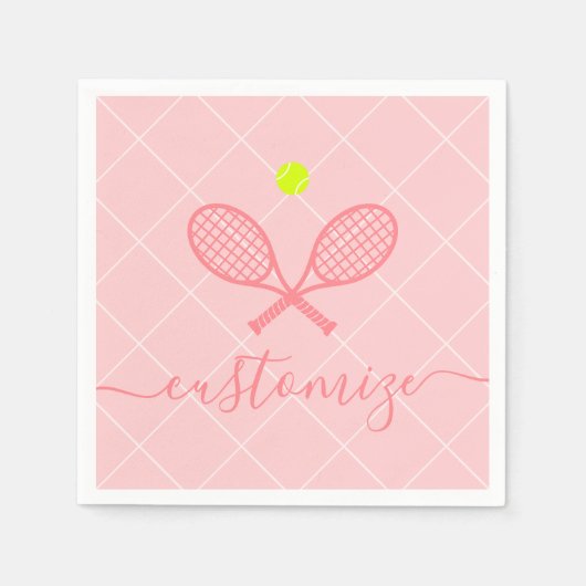 ピンクテニステーマパーティーカクテルバンケット スタンダードカクテルナプキン (正面)
