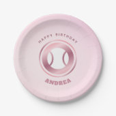 ピンクテニステーマ誕生日紙プレート名 ペーパープレート (正面)