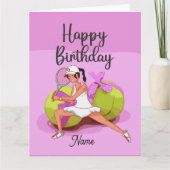 ピンクテニスハッピーバースデー女性選手 カード (正面)