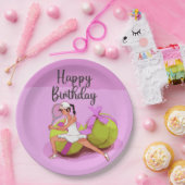 ピンクテニスハッピーバースデー女性選手 ペーパープレート (パーティー)