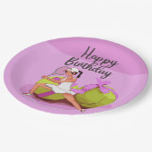 ピンクテニスハッピーバースデー女性選手 ペーパープレート (アングル)