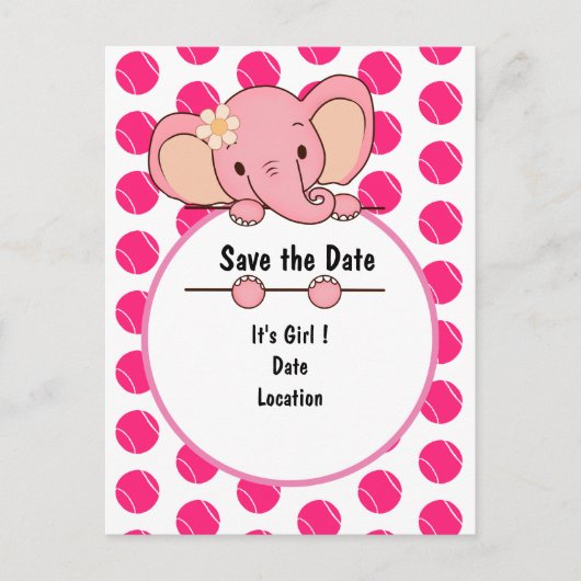 ピンクテニスボール女の子でベビー 案内ポストカード (正面)