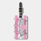ピンクテニス🎾ラケットとボール ラゲッジタグ (正面縦)