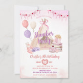 ピンクテペースリーポバーテントスランバーパーティー誕生日 招待状 (正面)