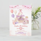 ピンクテペースリーポバーテントスランバーパーティー誕生日 招待状 (スタンド正面)