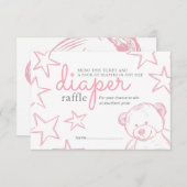 ピンクテミニマルディベアベビーシャワーおむつラッフル 招待状 (正面/裏面)