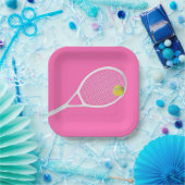 ピンクテモダンニスボールホワイトラケット ペーパープレート (パーティー)