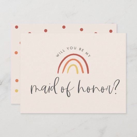 ピンクテラコッタレインボーメイド・オブ・オーナー(花嫁付き添い人)提案 インビテーションポストカード (正面/裏面)