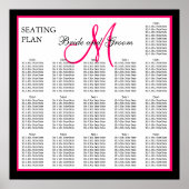 ピンクテンプレート結婚モノグラムの座席表 ポスター (正面)