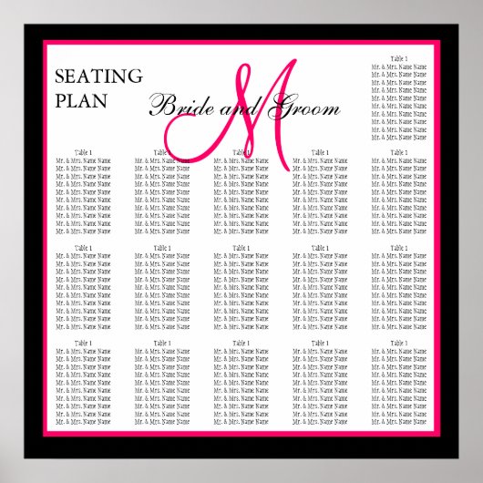 ピンクテンプレート結婚モノグラムの座席表 ポスター (正面)