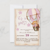 ピンクテ素朴ディベアガールベビーシャワー招待状 招待状 (正面)