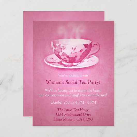 ピンクテ魅力的ィーパーティの招待状 招待状 (正面/裏面)