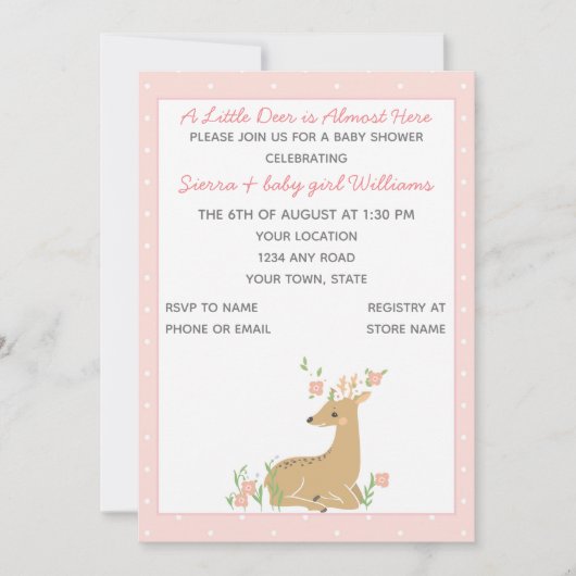 ピンクディアベビーシャワー招待状 招待状 (正面)