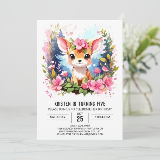 ピンクディアーズボホガール誕生日招待状 招待状 (スタンド正面)