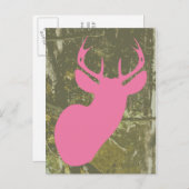 ピンクディアー+迷彩柄誕生日はがき招待状 インビテーションポストカード (正面/裏面)