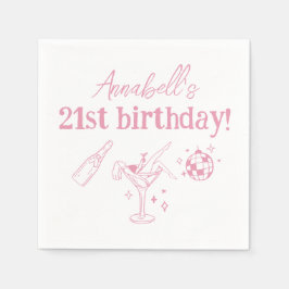ピンクディスコの誕生日パーティーハンドドローモダンドードドードル スタンダードカクテルナプキン