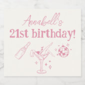 ピンクディスコの誕生日パーティーハンドドローモダンドードドードル スパークリングワインラベル (シングルラベル)