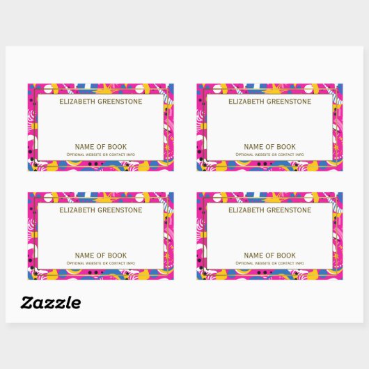 ピンクディスコをテーマにした作家シグネチャー蔵書票 長方形シール (シート)